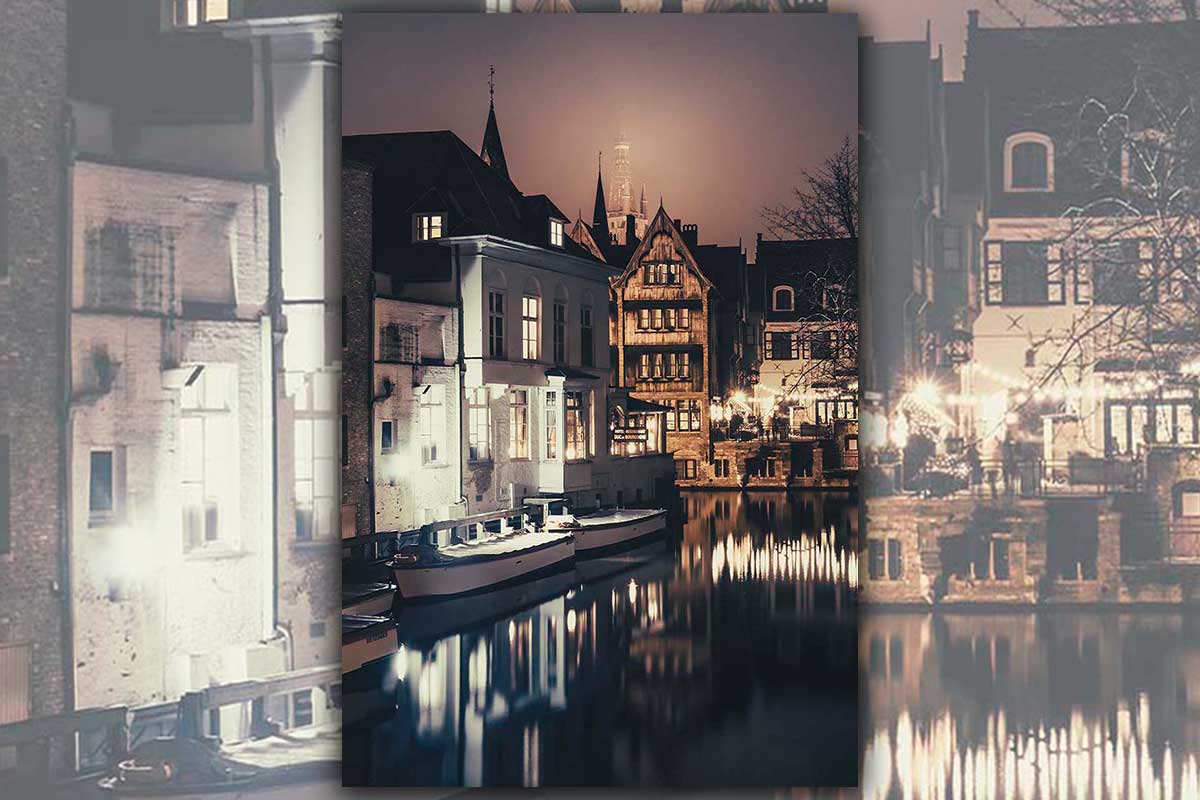 Brugge bij nacht – Sprookjesachtige sfeer aan de Reien | Warme Sepia